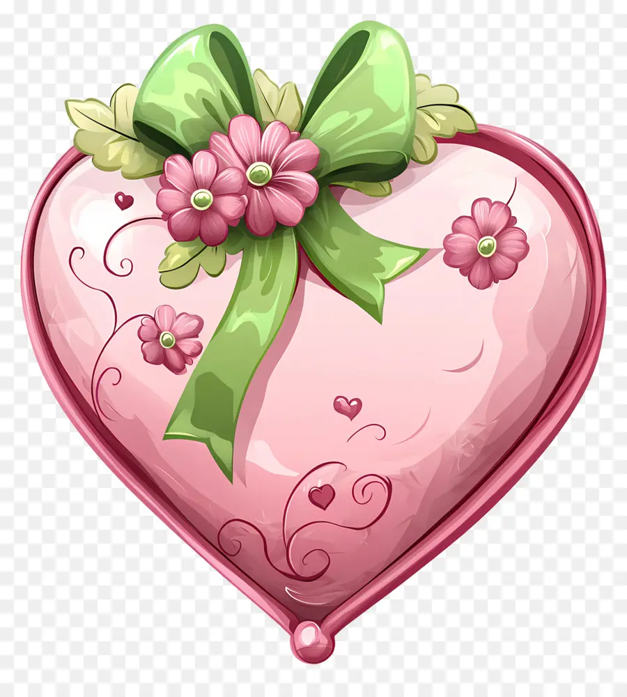 Coeur Saint Valentin，Coeur Avec Arc Et Fleurs PNG