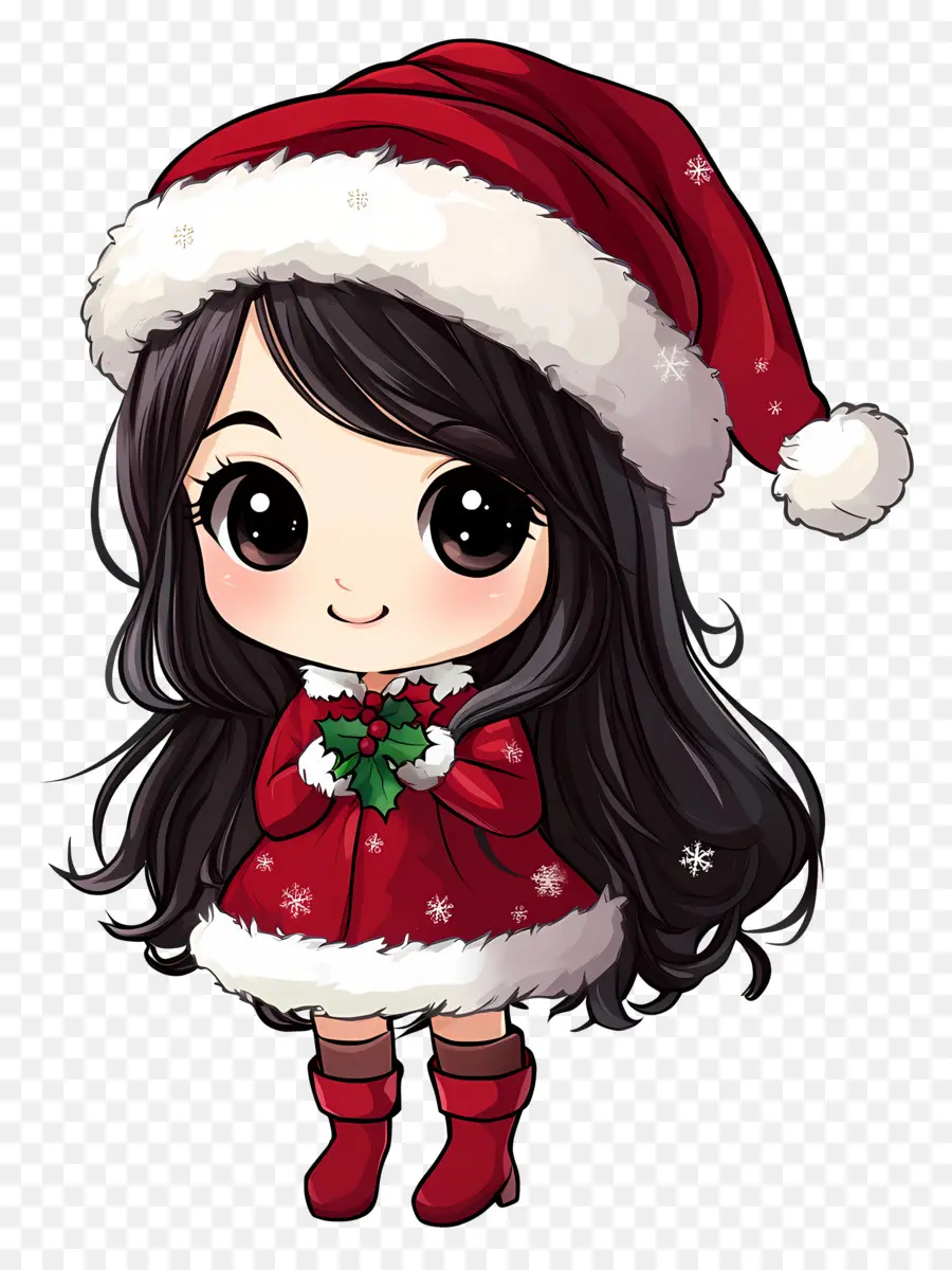 Noël Animé，Anime Girl En Tenue De Père Noël PNG