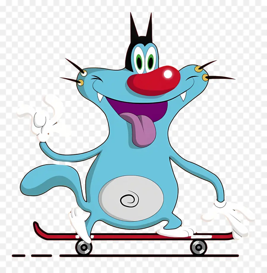 Oggy Et Les Cafards，Chat De Dessin Animé Bleu Sur Planche à Roulettes PNG