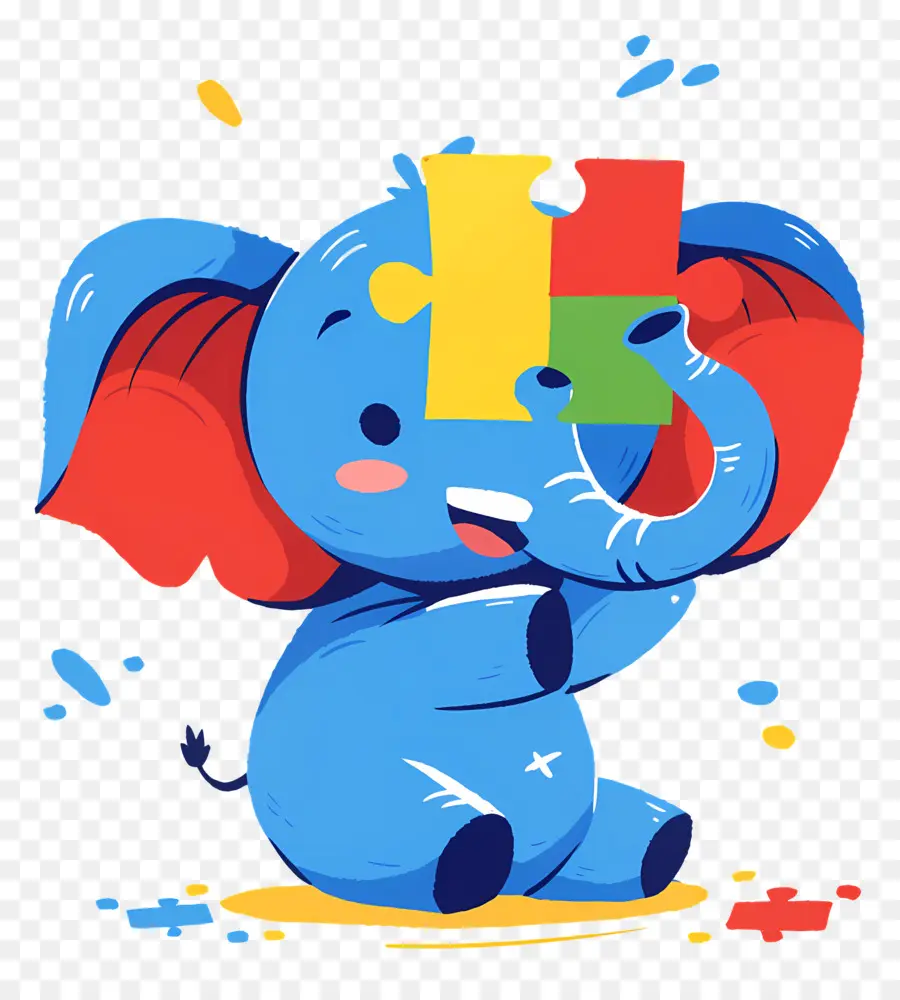 Journée De Sensibilisation à L'autisme，Éléphant Bleu Avec Pièce De Puzzle PNG