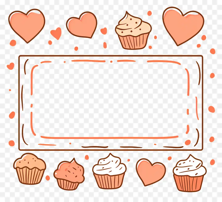 Bordure Mignonne，Cadre Cupcakes Et Coeurs PNG