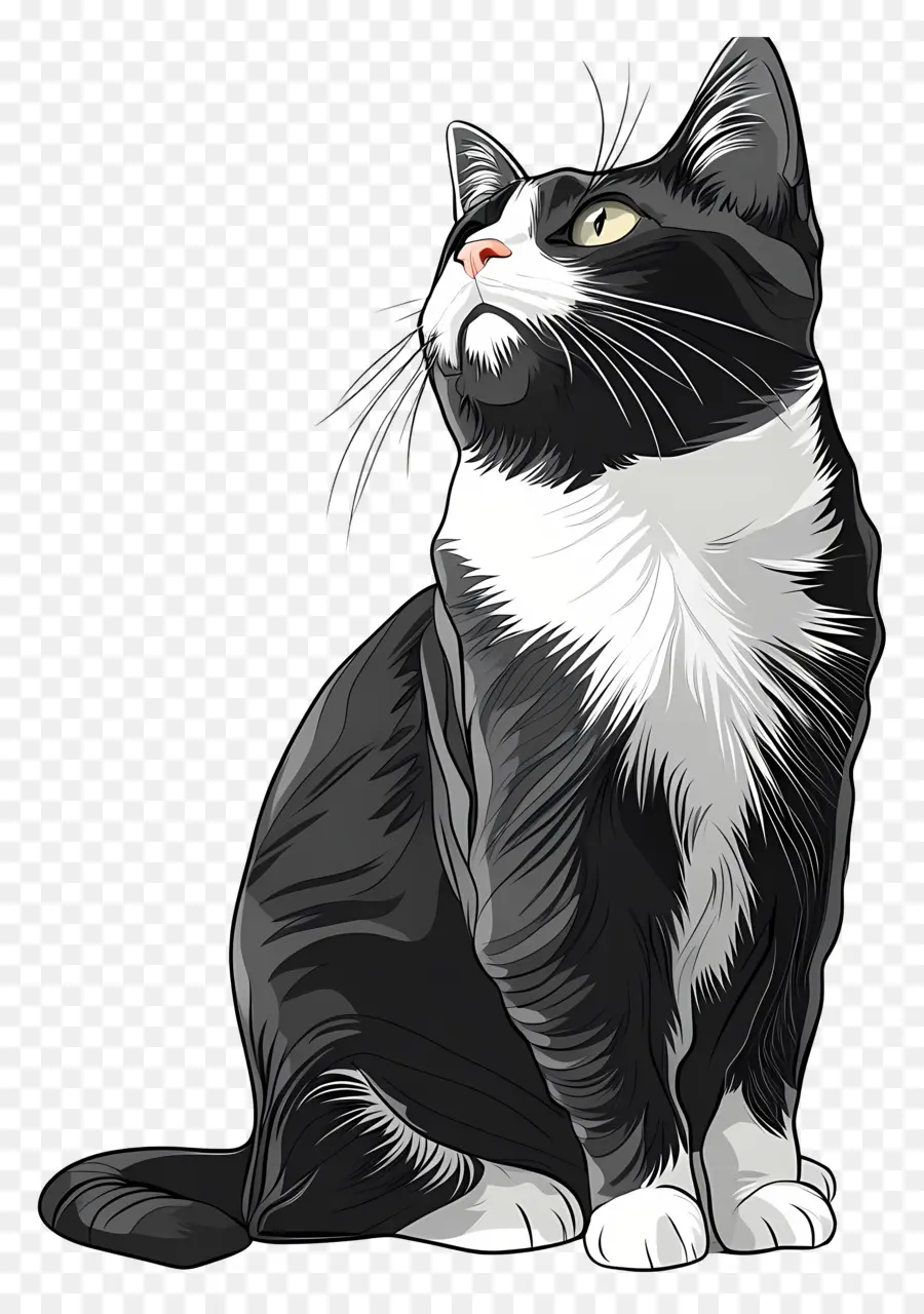 Chat De Contour，Chat Noir Et Blanc PNG