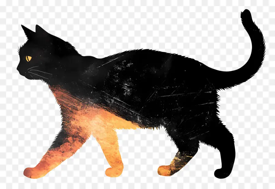 Chat Qui Marche，Silhouette De Chat Noir PNG