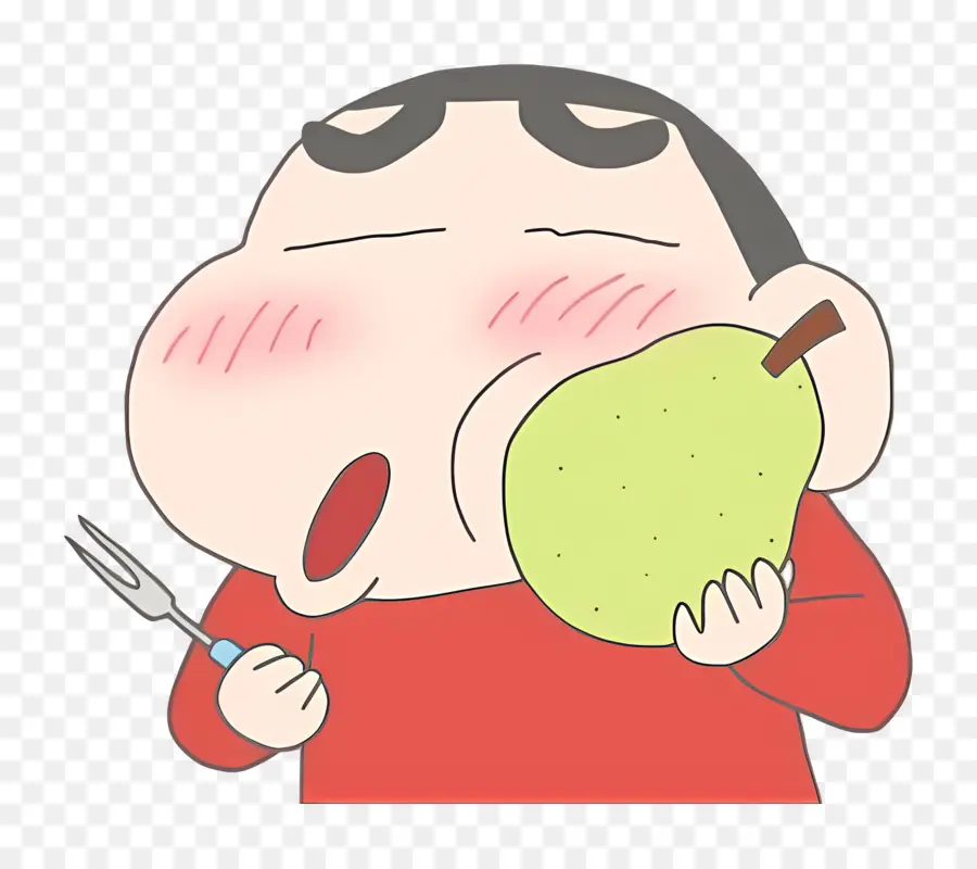 Shin Chan，Garçon De Dessin Animé Manger Des Fruits PNG