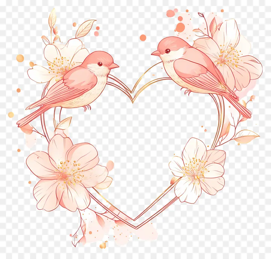 Coeur De Mariage，Oiseaux Et Fleurs PNG