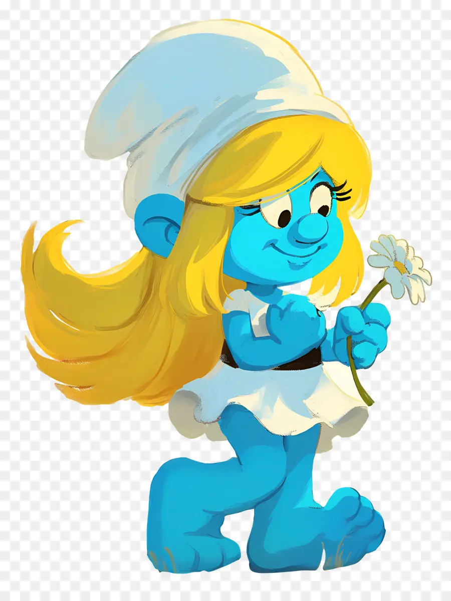 Schtroumpfette，Personnage De Dessin Animé Bleu Avec Fleur PNG