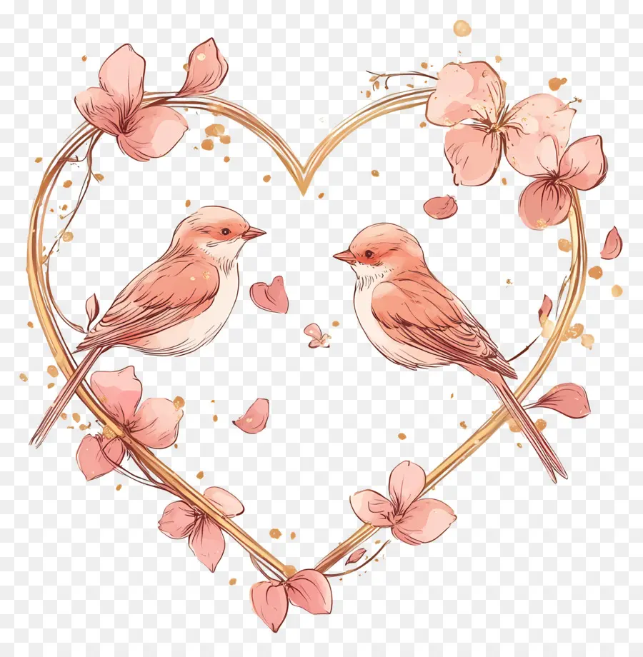 Coeur De Mariage，Coeur Avec Oiseaux Et Fleurs PNG