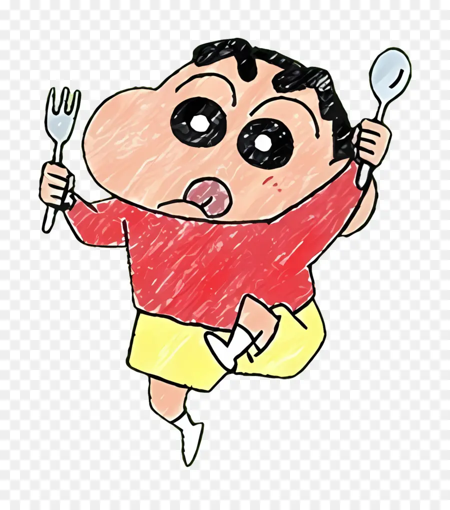 Shin Chan，Garçon De Dessin Animé Avec Des Ustensiles PNG